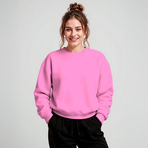 Blusa Moletom Careca Lisa Premium Slim Algodão Mácio Rosa Chiclete