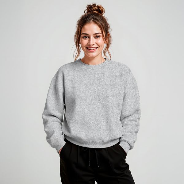 Blusa Moletom Careca Lisa Premium Slim Algodão Mácio Cinza