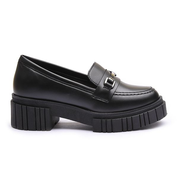Mocassim Molly Feminino Tratorado Preto com Metal Prata