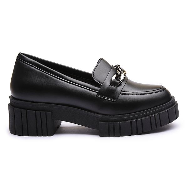 Mocassim Molly Feminino Tratorado Preto com Metal Prata