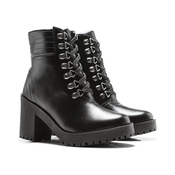 Coturno Molly Feminino Valentina com Metal Triangular Prata e Atacador - Preto