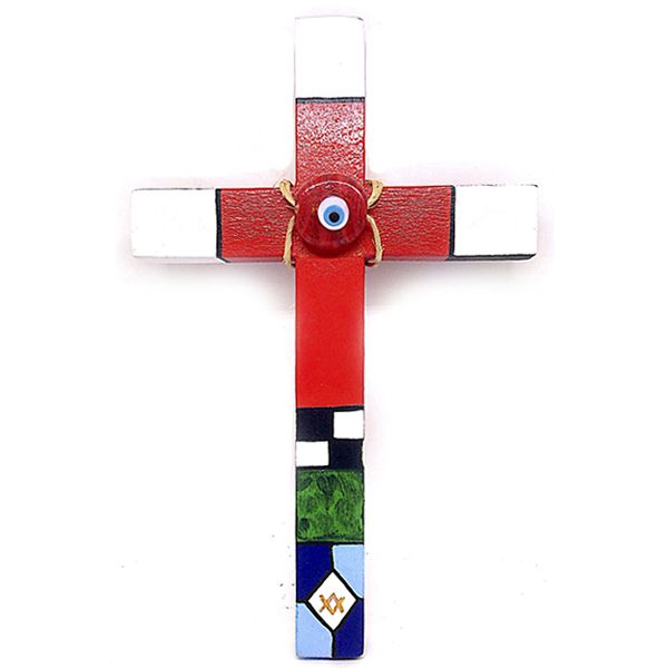 Crucifixo em madeira pintado 25cm – olho grego