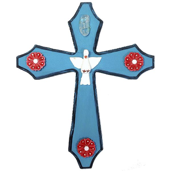Crucifixo em madeira pintado 30cm - azul