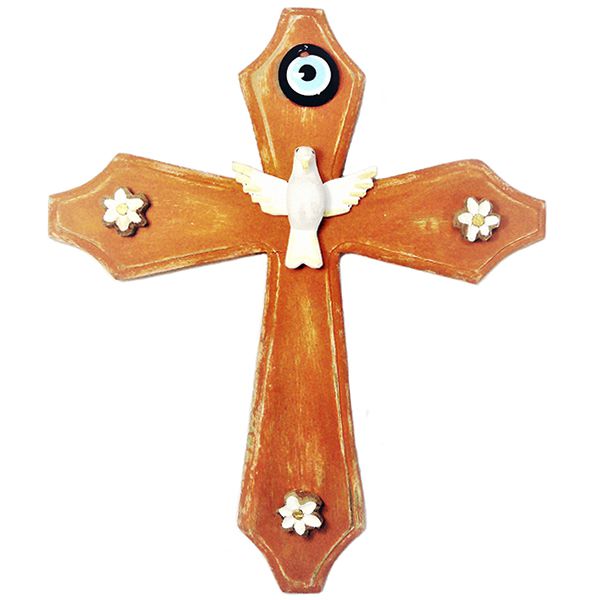 Crucifixo em madeira pintado 30cm - laranja