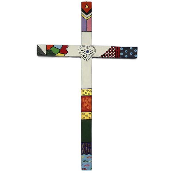 Crucifixo em madeira pintado 51cm