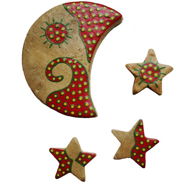 Lua e estrelas em cerâmica artesanal