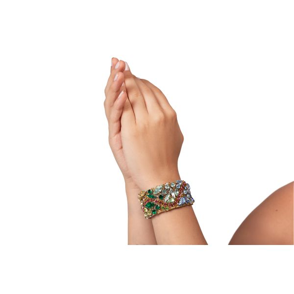Pulseira Bordada com Pedraria Colorida
