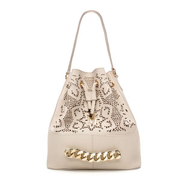 Bolsa Saco em Material Tecnológico Off White com Trabalhado a Laser Mônica