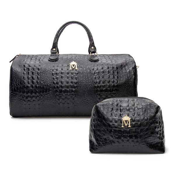 Kit de Mala de Viagem com Necessaire em Couro Croco Roberta