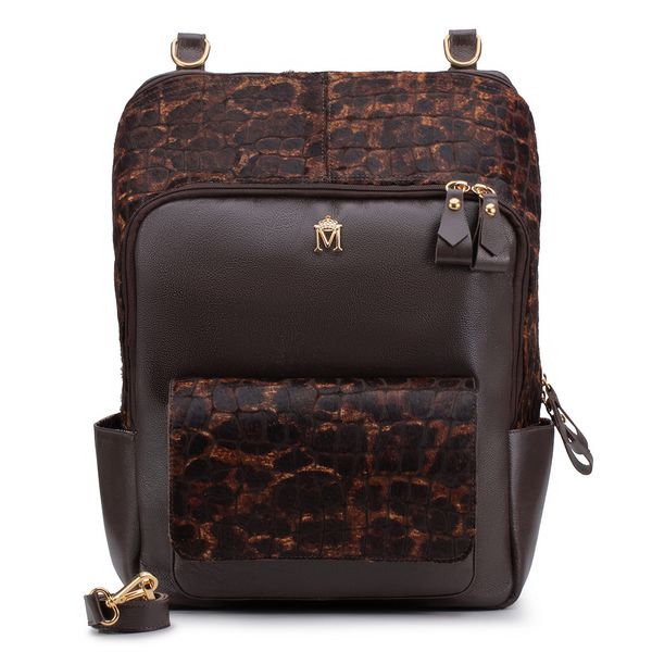 Mochila em Couro Pelo de Onça com Café para Notebook Andrea