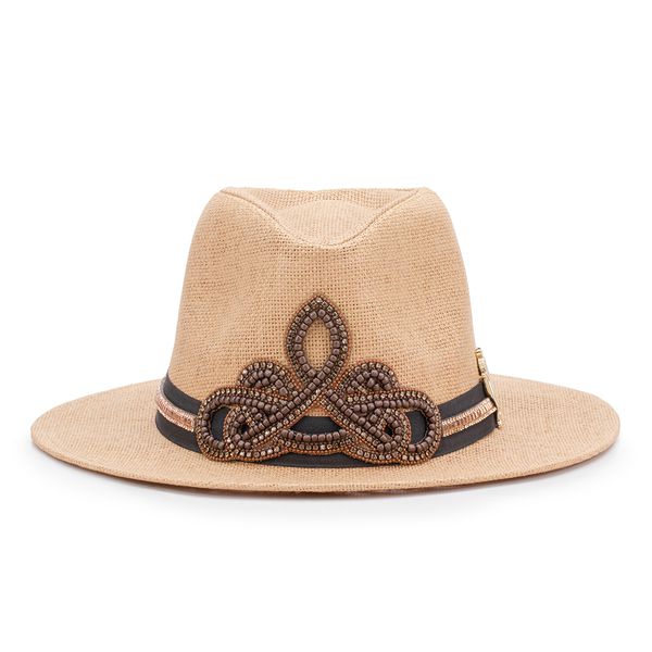 Chapéu Nude com Bordado Arabesco Café
