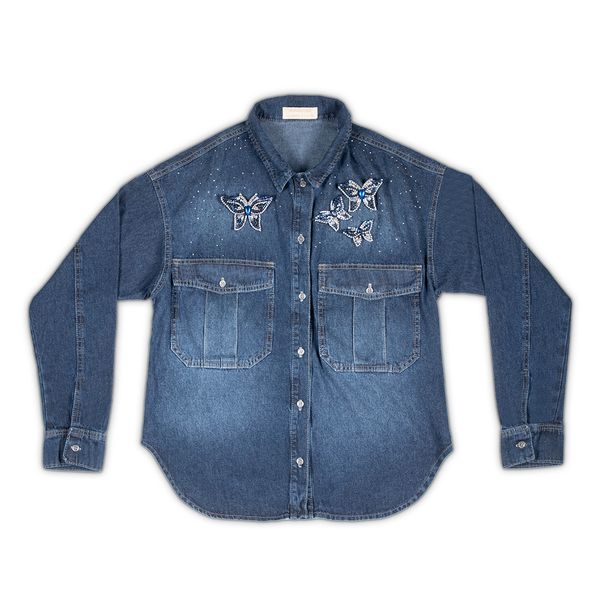 Camisa Jeans com Borboleta em Broche