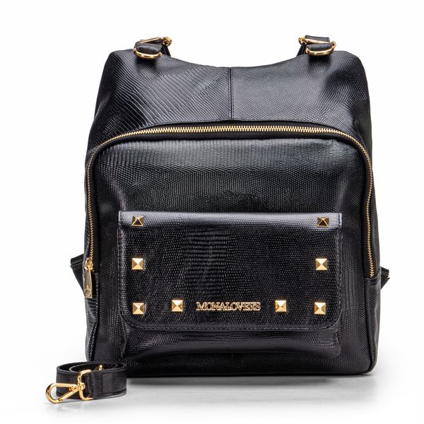 Mochila em couro Lezard Preto Andrea