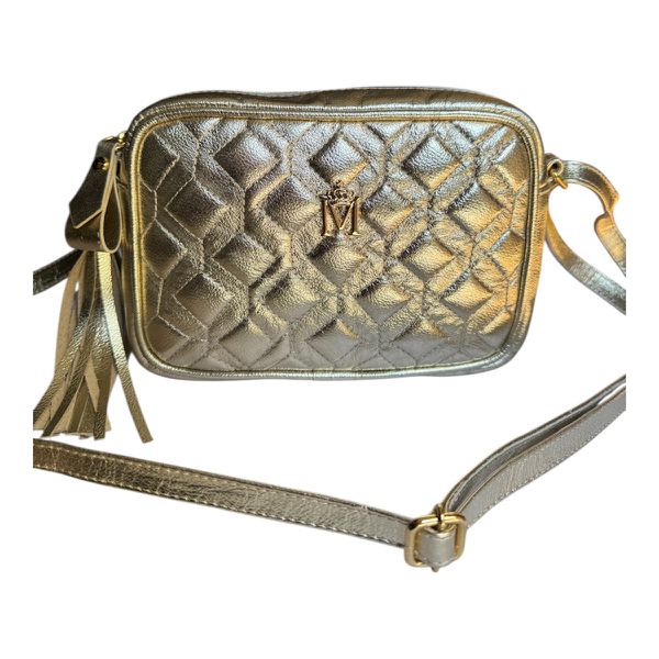 Bolsa em Couro Dourada Transversal com Matelasse Amanda