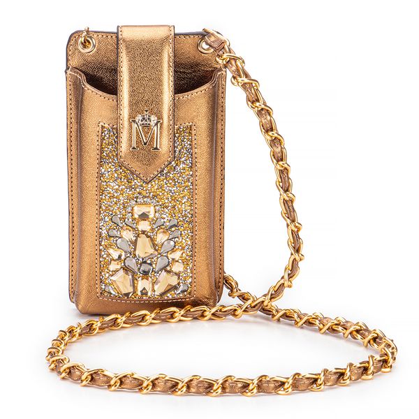 Porta Celular em Couro Dourado Mari