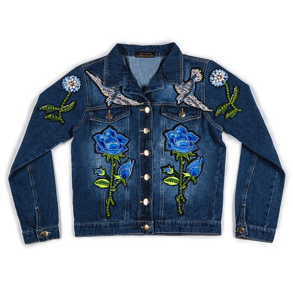 Jaqueta Jeans Monalovers Bordado Passaro e Flores