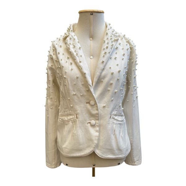 Blazer Off White Com Bordado de Pérolas