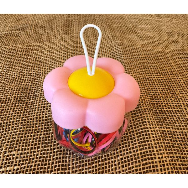POTE DE ELÁSTICOS PARA CABELO - TEMA FLOR - COR ROSA - CANDY COLOR 
