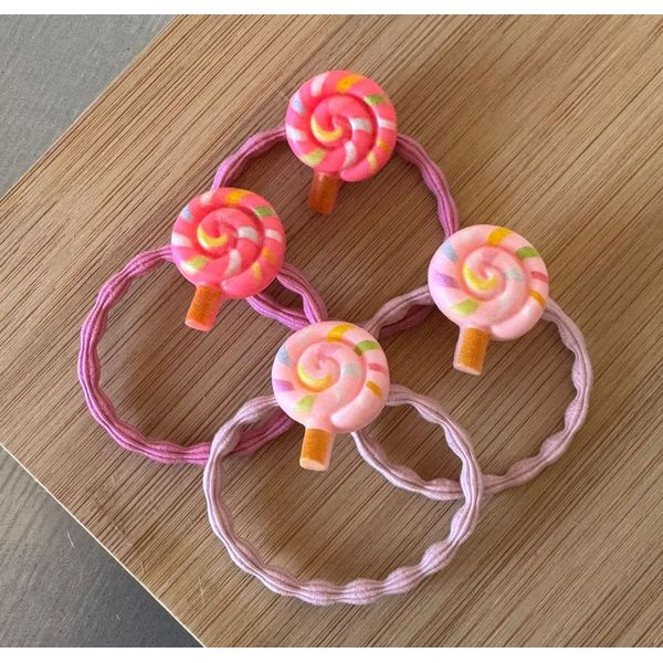 KIT COM 4 ELÁSTICOS PARA CABELO - TEMA PIRULITO - TONS DE ROSA 