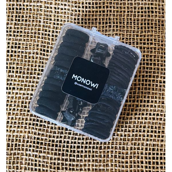 CAIXINHA COM ELÁSTICOS PARA CABELO - COR PRETA (ELÁSTICOS E MINI PIRANHA)