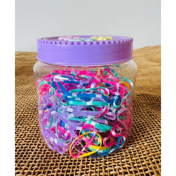 POTE DE ELÁSTICOS PARA CABELO - ELÁSTICOS COLORIDOS COM DETALHE EM BRANCO 