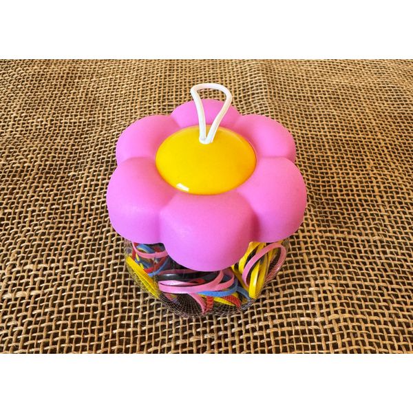 POTE DE ELÁSTICOS PARA CABELO - TEMA FLOR - COR ROSA 