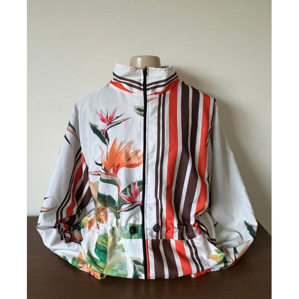 PARKA ESTAMPADA - FLORAL - TONS DE LARANJA E VERDE 