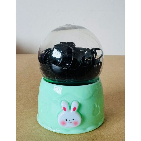 POTE DE ELÁSTICOS PARA CABELO - TEMA COELHO - COR VERDE 