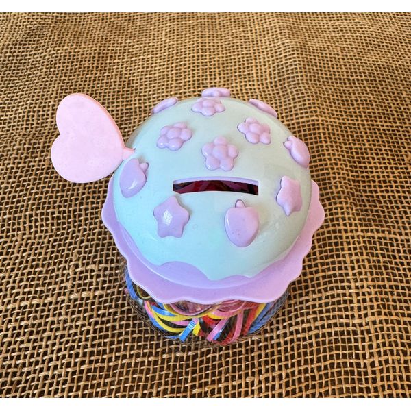 POTE DE ELÁSTICOS PARA CABELO - TEMA COFRINHO - (COR DA TAMPA - ROXO E AZUL - CANDY COLOR)