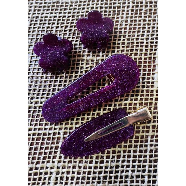 PRESILHAS - KIT 2 UN. + 2 MINI PIRANHAS - ROXO COM BRILHO 