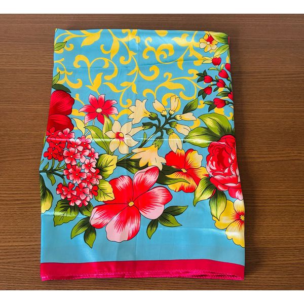 LENÇO - FLORAL - COR ROSA, AZUL E AMARELO 