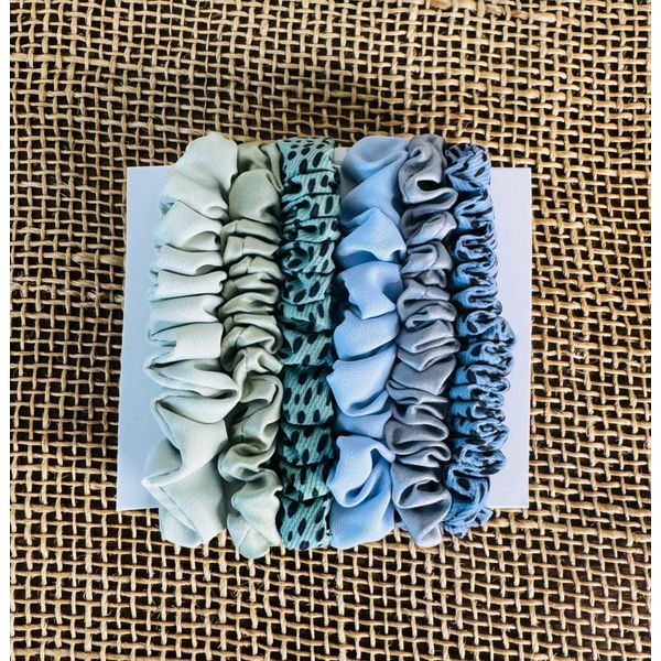 KIT ELÁSTICO PARA CABELO - (COM 6 ELÁSTICOS) - ANIMAL PRINT, TONS DE AZUL E VERDE 