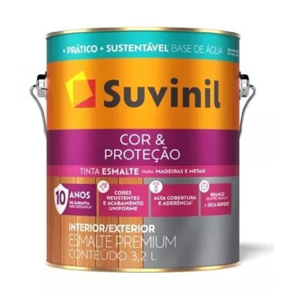 Esmalte Cor e Proteção Base Água Branco Fosco Suvinil 3,6L