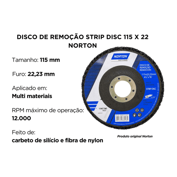 Disco Remoção Norton Multimaterial Preto 115x22,23mm
