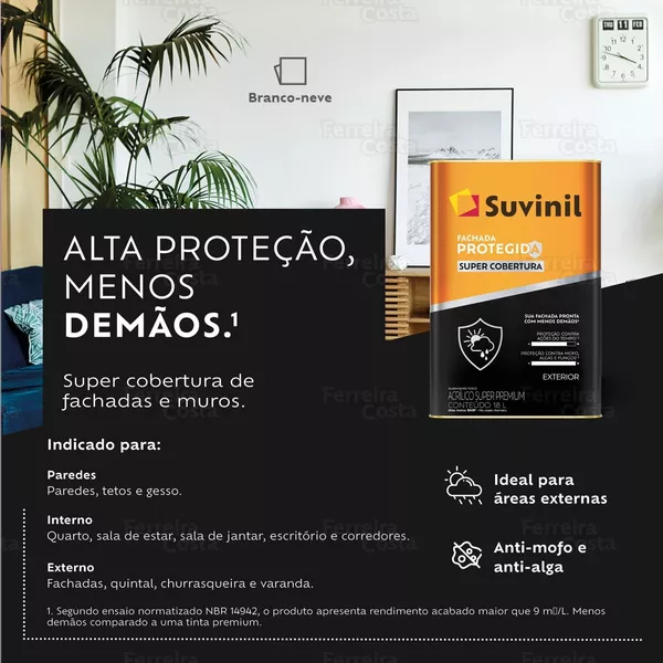 Tinta Acrílica Fachada Protegida Super Cobertura Branco Neve Suvinil 18L