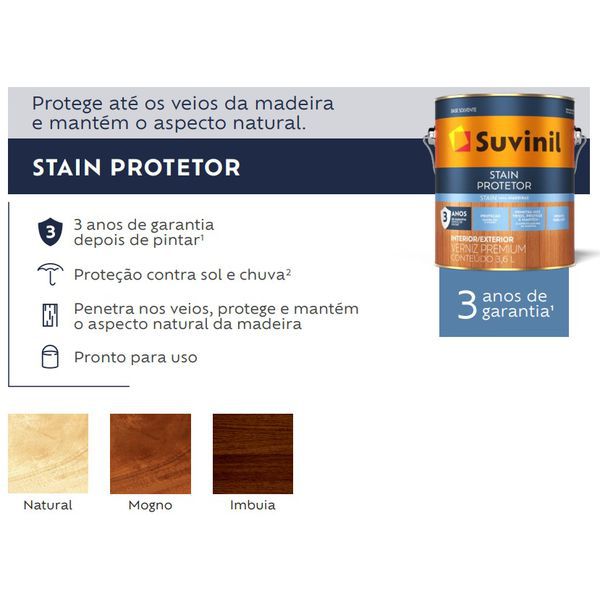 Verniz Stain Protetor 3,6L Impregnante Naturak Acetinado - Suvinil