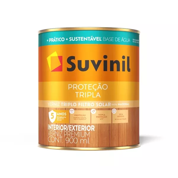 Suvinil Verniz Proteção Tripla Brilhante Base Agua Mogno 900 ml