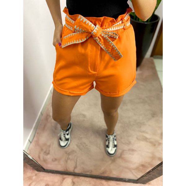 Short curto com cinto modelo feminino blogueirinha - R$ 72.00, cor Laranja  #159939, compre agora