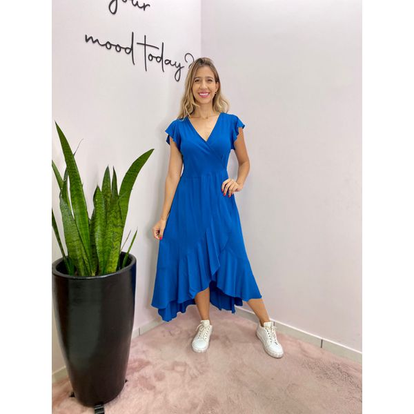 VESTIDO MIDI ENVELOPE MANGA CURTA AZUL