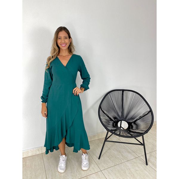 VESTIDO MIDI ENVELOPE MANGA LONGA VERDE MUSGO