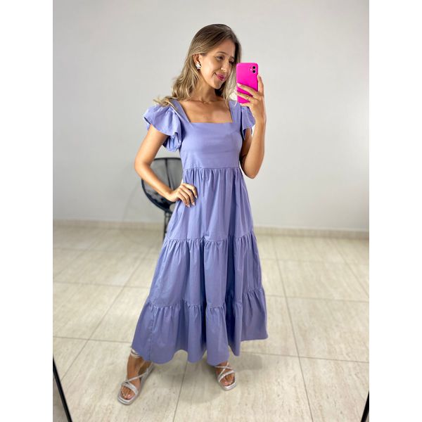 VESTIDO TRICOLINE BABADOS CINZA