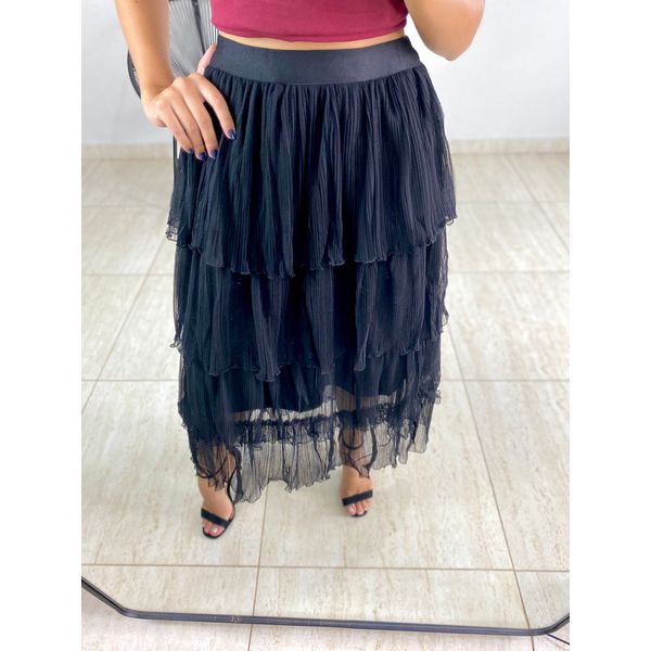 SAIA MIDI TULE PLISSADO PRETO