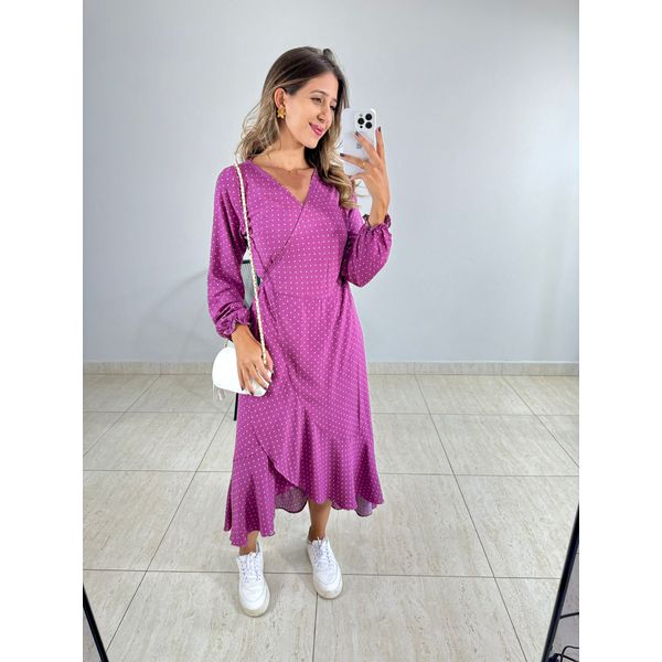 VESTIDO MIDI ENVELOPE MANGA LONGA POA ROXO