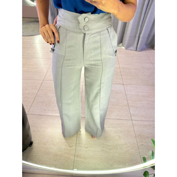 CALÇA BOTÕES LINHO CINZA