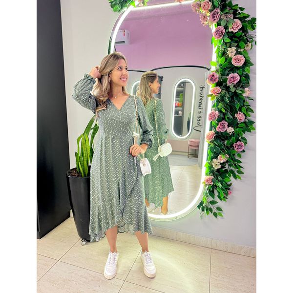 VESTIDO MIDI ENVELOPE MANGA LONGA POA VERDE