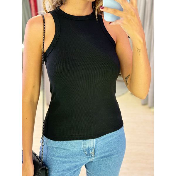 BLUSA CANELADA NADADORA PRETO