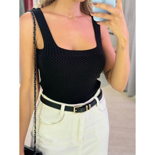 CROPPED ALÇA FURINHO PRETO