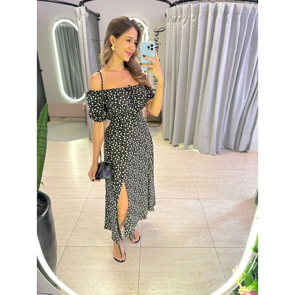 VESTIDO MIDI VIOLETA PRETO/OFF