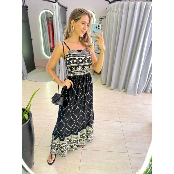 VESTIDO LAIS LONGUETE PRETO/OFF