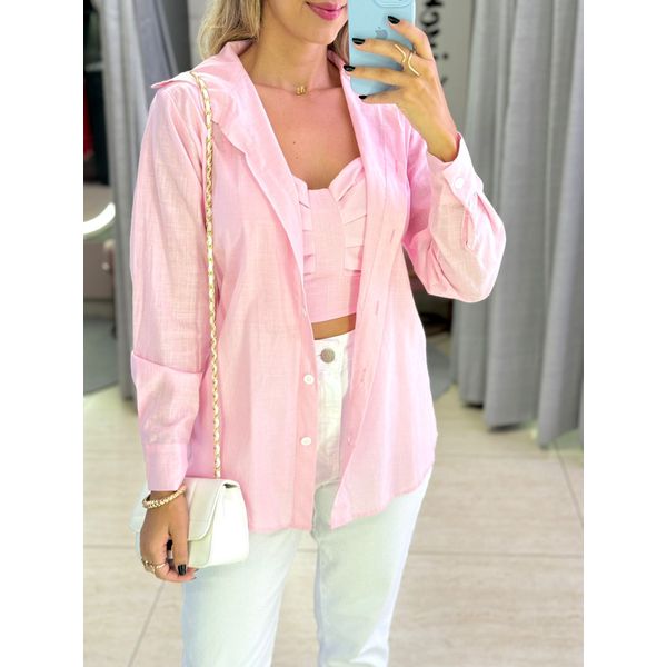 CONJUNTO CAMISA CROPPED ROSA